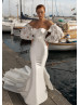 Strapless Ivory Satin Wedding Dress With Removable Sleeves